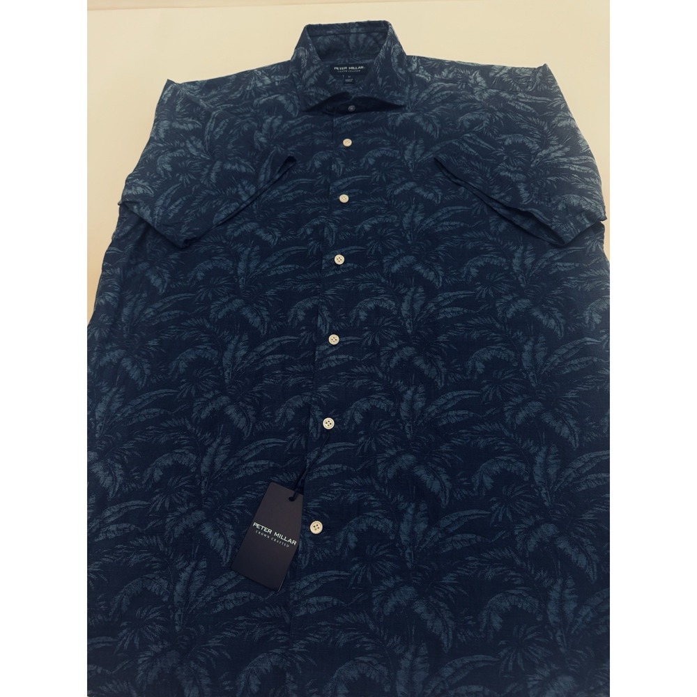 NWT Peter Millar MARIUS Crown Crafted S/S Casual Sport Shirt IND Blue LARGE $200 - Picture 7 of 12